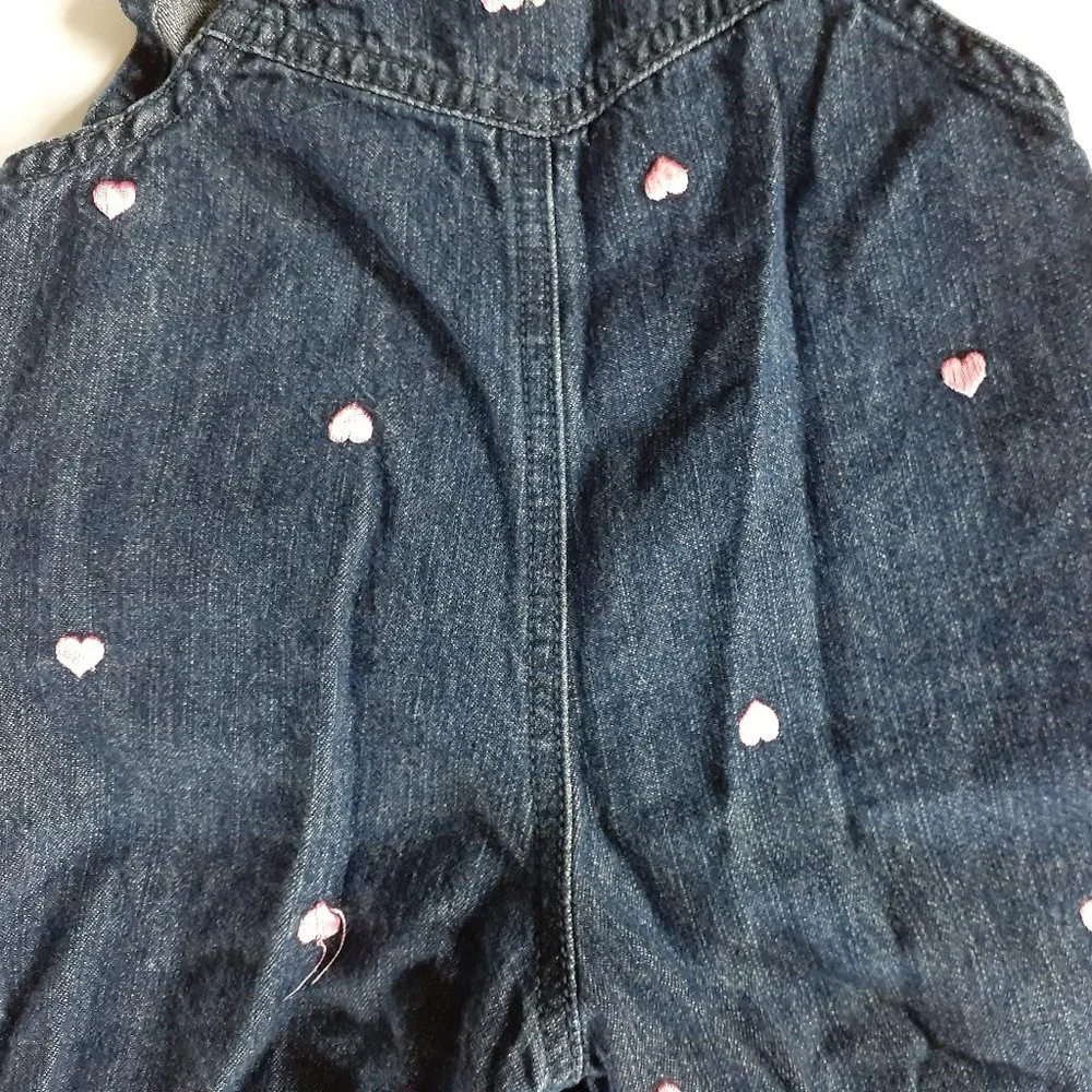 Oshkosh Girls Overalls Denim Jean Hearts Embroidered 18 Months